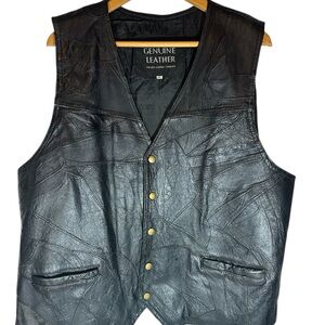 Italian stone design leather patchwork vest sz XL. Navarre Leather Company